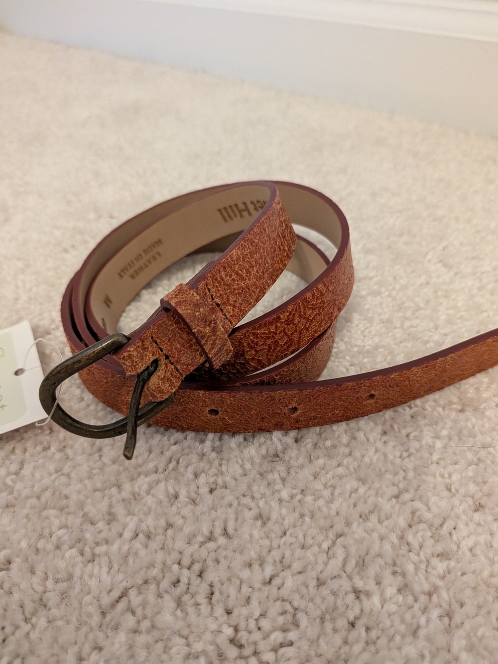 Garnet Hill Rustic Brown Textured Leather Belt with Antiqued Buckle